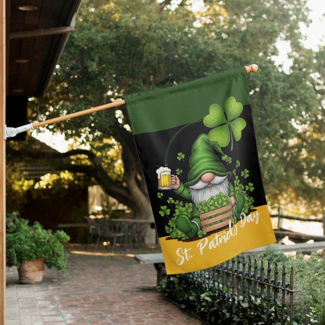 Gnome with Beer and Shamrocks House Flag (In SItu)