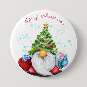 Gnome with Christmas Tree Hat and Gift Button