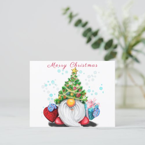 Gnome with Christmas Tree Hat and Gift Card
