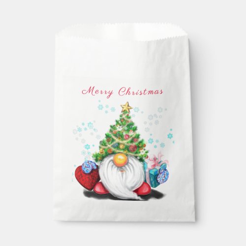 Gnome with Christmas Tree Hat and Gift Favor Bag