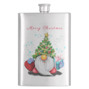 Gnome with Christmas Tree Hat and Gift Flask