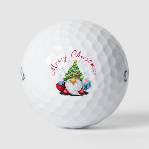 Gnome with Christmas Tree Hat and Gift Golf Balls