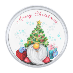 Gnome with Christmas Tree Hat and Gift Lapel Pin