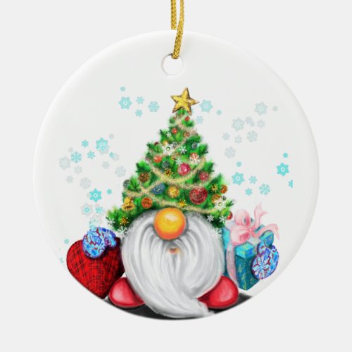 Gnome with Christmas Tree Hat and Gift Ornaments
