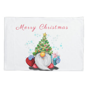 Gnome with Christmas Tree Hat and Gift Pillow Case
