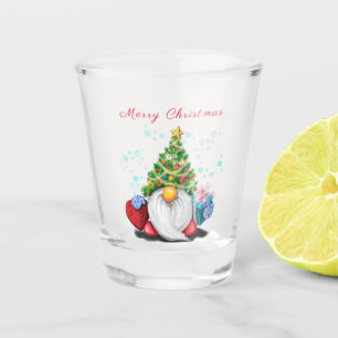 Gnome with Christmas Tree Hat and Gift Shot Glass