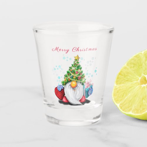 Gnome with Christmas Tree Hat and Gift Shot Glass