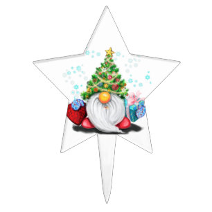 Gnome with Christmas Tree Hat Cake Topper