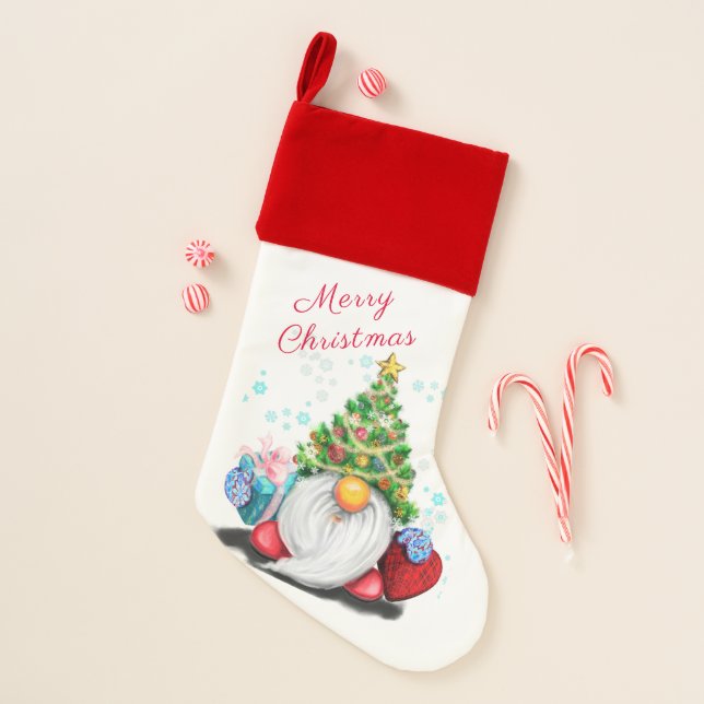 Gnome with Christmas Tree Hat Christmas Stocking (Front)