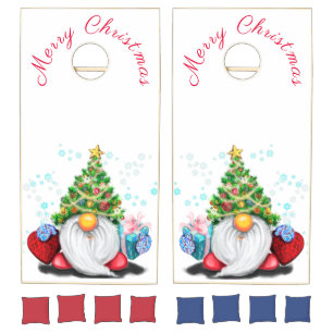 Gnome with Christmas Tree Hat Cornhole Set Gift