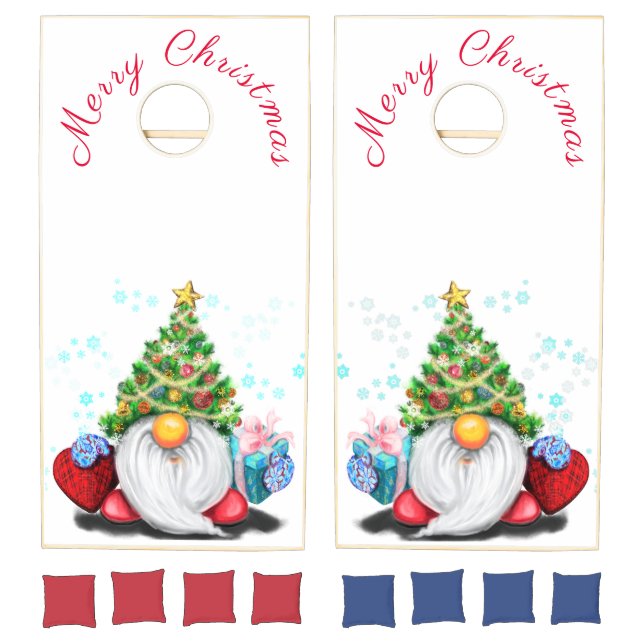 Gnome with Christmas Tree Hat Cornhole Set Gift (Set)