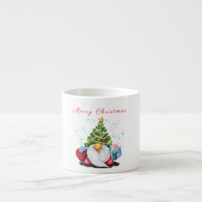 Gnome with Christmas Tree Hat Espresso Mug (Front)