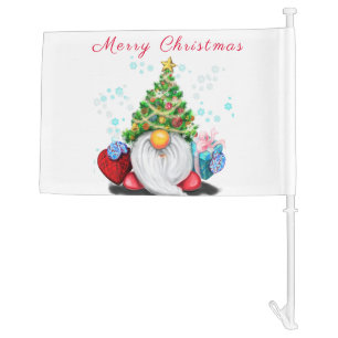 Gnome with Christmas Tree Hat Gift Car Flag