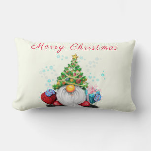 Gnome with Christmas Tree Hat Lumbar Pillow