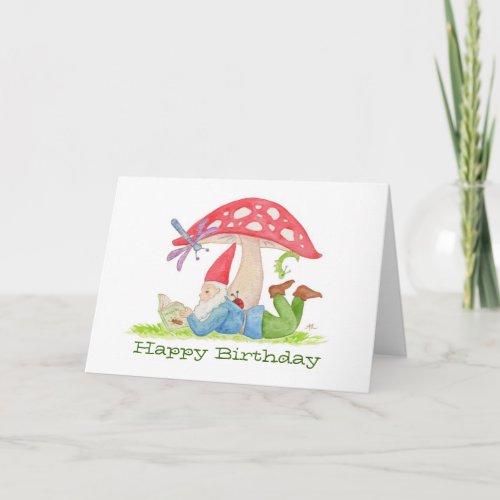 Gnome with Flower Book birthday card