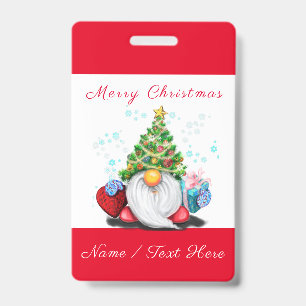 Gnome with Gift Christmas Custom Name Badge