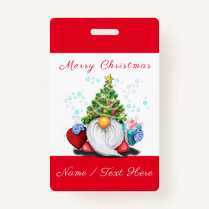 Gnome with Gift Christmas Custom Name Badge
