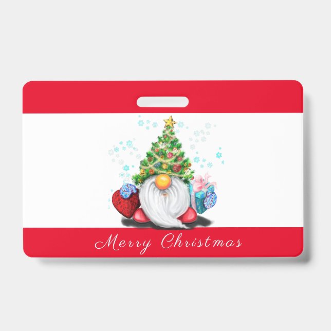 Gnome with Gift Christmas Party Badge (Front)