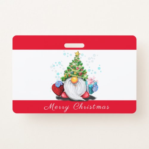 Gnome with Gift Christmas Party Badge