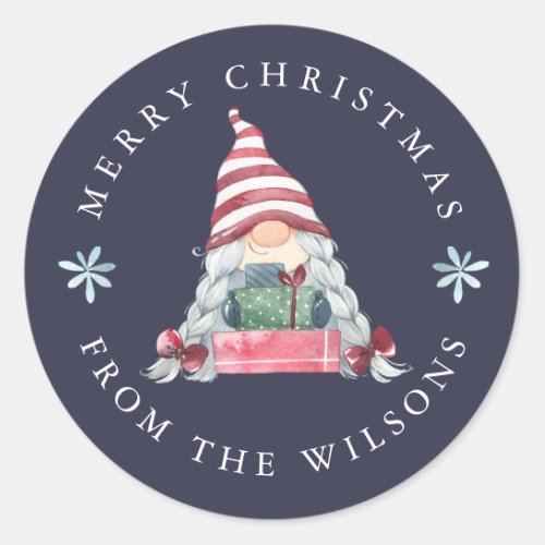 Gnome with Gifts Merry Christmas Classic Round Sticker