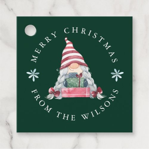 Gnome with Gifts Merry Christmas Favor Tags