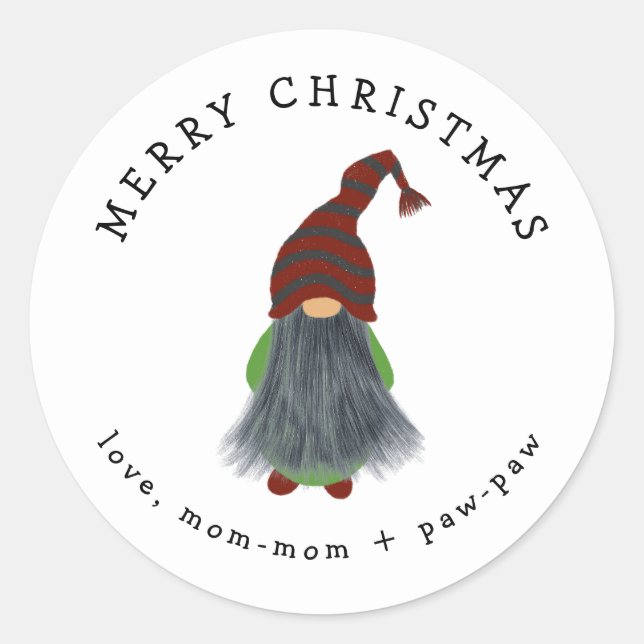 Gnome with gray beard Christmas gift sticker (Front)