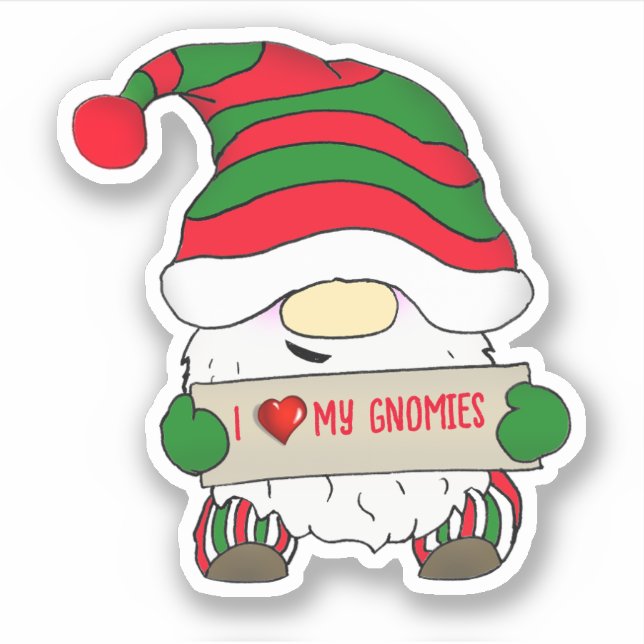 Gnome With Green and White Hat Christmas Sticker (Front)