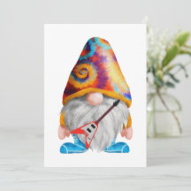 Gnome with guitar and colorful hat on a