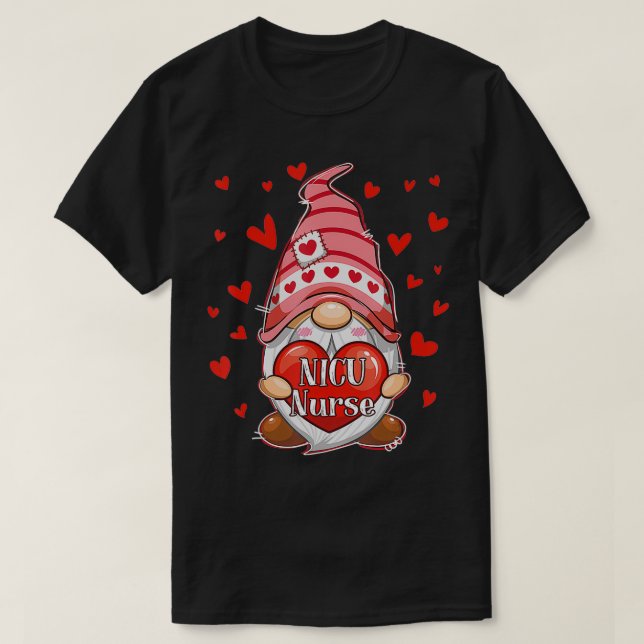 Gnome With Hearts NICU Nurse Life Valentines Day M T-Shirt (Design Front)