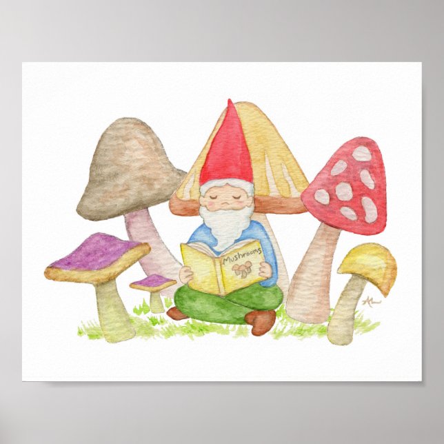 Gnome with Mushroom Book art print (Front)