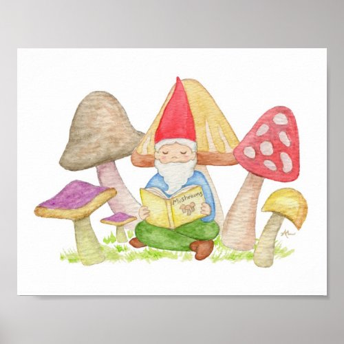 Gnome with Mushroom Book art print