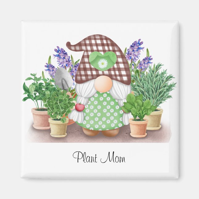 Gnome with pigtails purple lilacs plant mom magnet (Front)