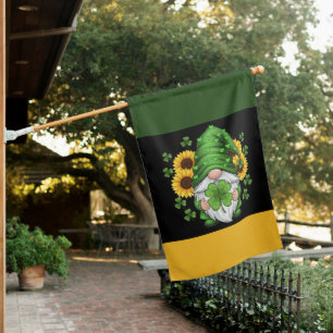 Gnome with Shamrocks and Sunflowers House Flag