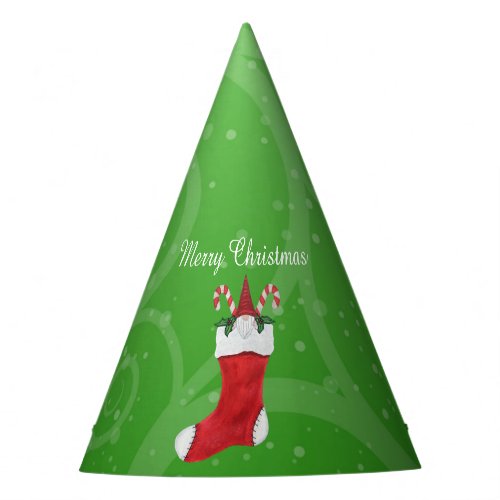 Gnome With White Beard in Christmas Stocking Green Party Hat