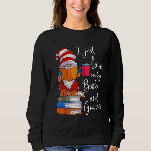 Gnome Women Girls Book Lover Reading Club Gnome Lo Sweatshirt