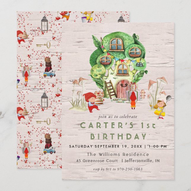 Gnome Woodland Theme Party Invitation (Front/Back)