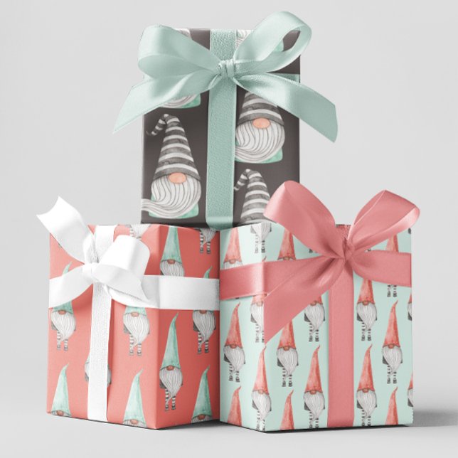 Gnome Wrapping Paper Flat Sheet Set of 3 (Celebrate someone special with these cute watercolor gnome wrapping paper sheets! )