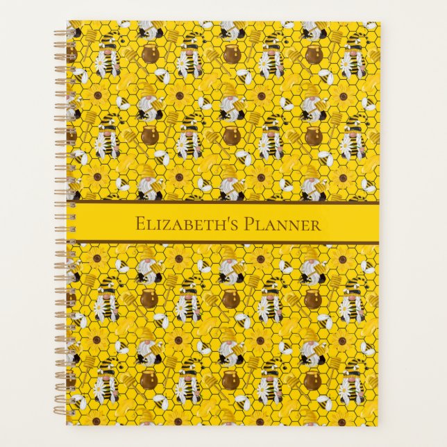 Gnome Yellow Sunflower Bees Honey Personalized Planner (Front)