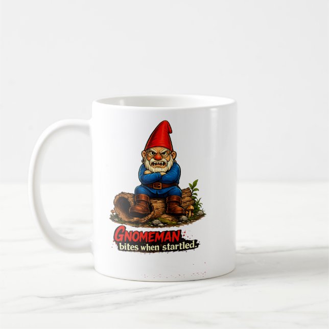 Gnomeman Bites When Startled Funny Fantasy Gnome  Coffee Mug (Left)