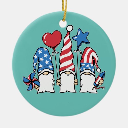 Gnomes 4th of July USA Independence Day  Ceramic Ornament