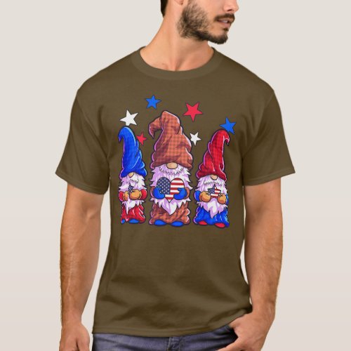 Gnomes 4th Of July Women Girls American Flag T_Shirt