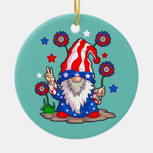 Gnomes 4th Of July Women Gnome Lover Girls Ceramic Ornament