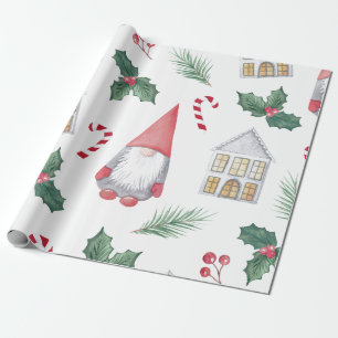GNOMES AND CANDY CANE CHRISTMAS WRAPPING PAPER
