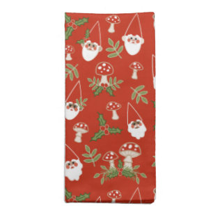 Gnomes and Mushrooms on Red Woodland Holiday Cloth Napkin
