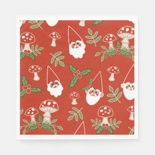 Gnomes and Mushrooms on Red Woodland Holiday Napkins