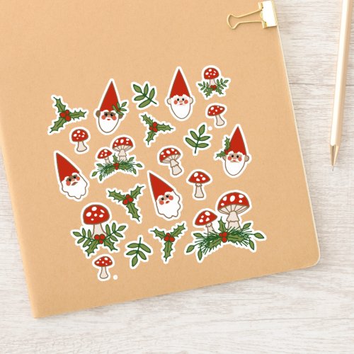 Gnomes and Mushrooms Woodland Holiday Sticker