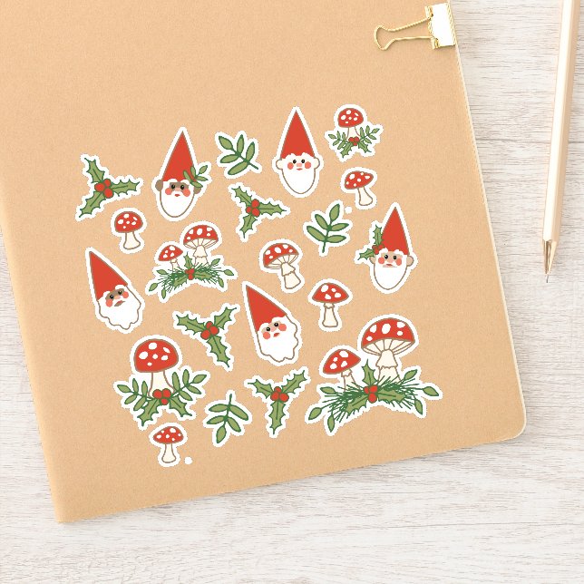 Gnomes and Mushrooms Woodland Holiday Sticker (Notebook)