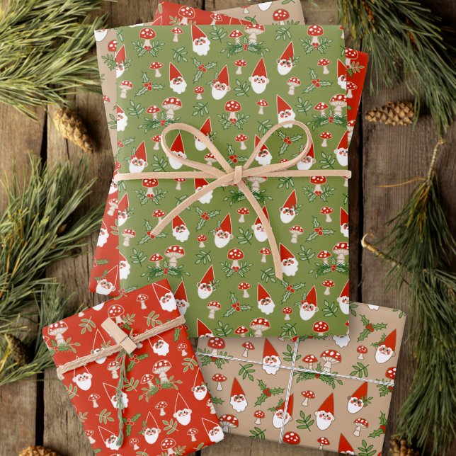Gnomes and Mushrooms Woodland Holiday Wrapping Paper Sheets (Creator Uploaded)