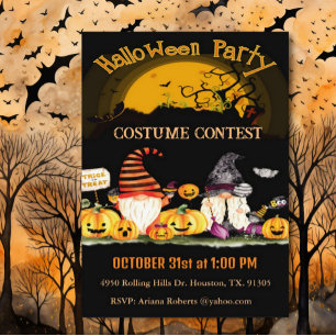 Gnomes And Pumpkins Halloween Costume Party Invitation
