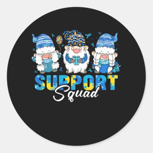 Gnomes Autism Awareness Shirts Support Squad Blue  Classic Round Sticker